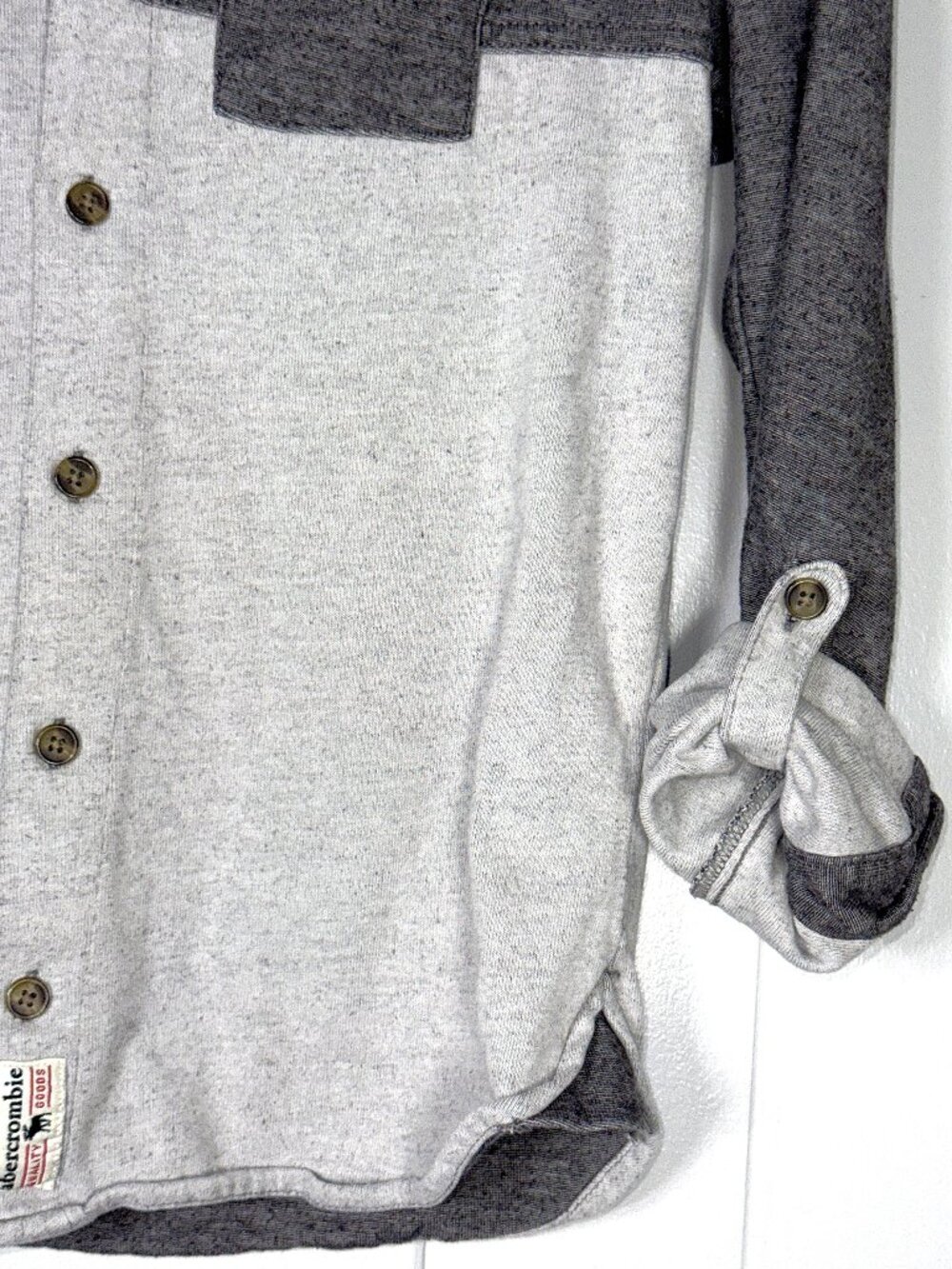 Abercrombie Fitch Kids Gray Colorblock Long Sleeve Button Roll-Tab Shirt 11/12 - Picture 6 of 6